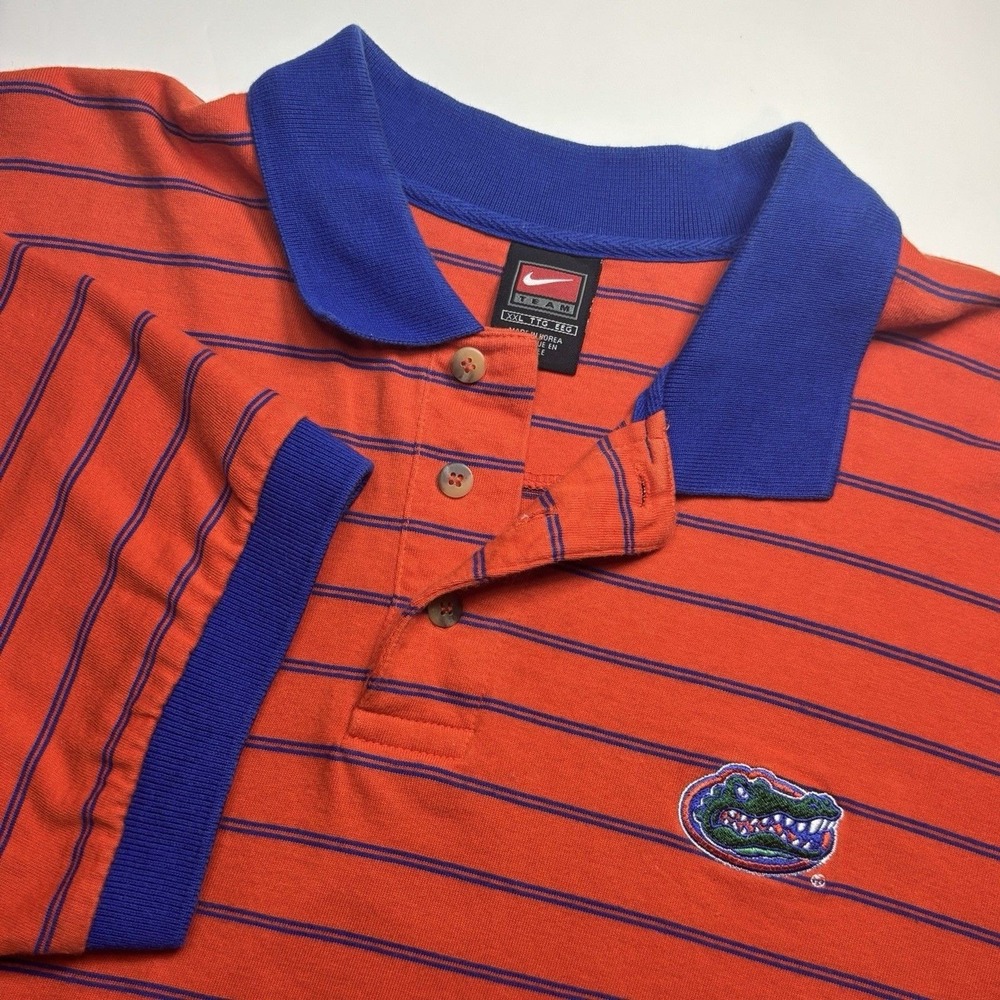 Florida Gators Nike Team Polo Shirt Mens XXL Orange Blue Striped NCAA Retro Y2k‎